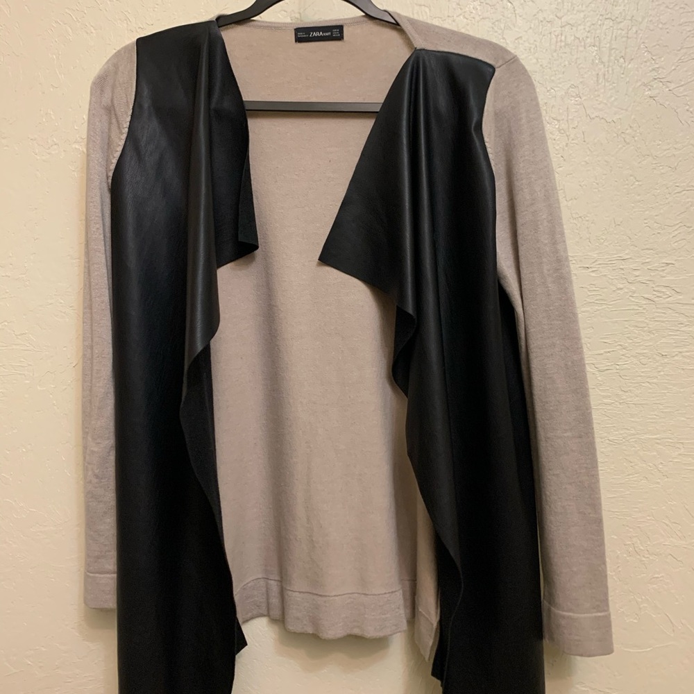 Zara faux leather & knit cardigan